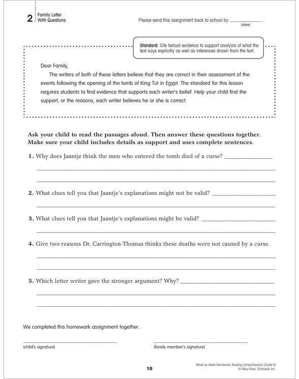 Week-by-Week Homework: Reading Comprehension Grade 6 by Mary C Rose
