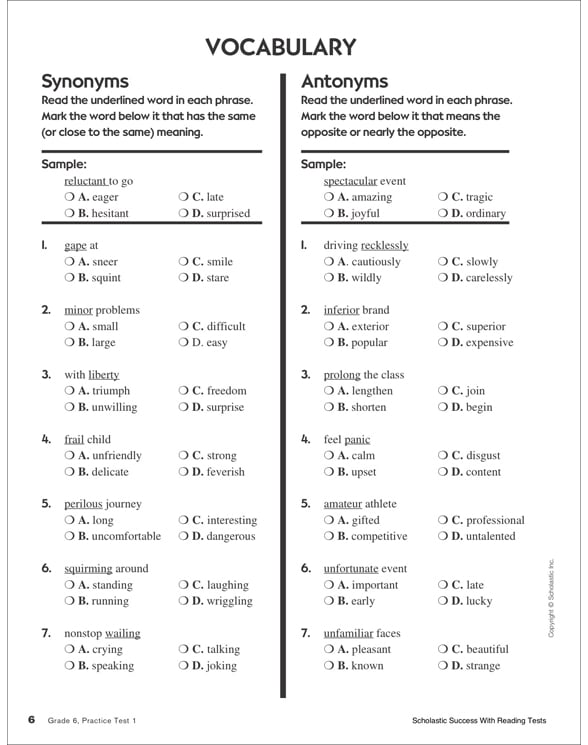 Scholastic Success With Reading Tests: Grade 6 Workbook by