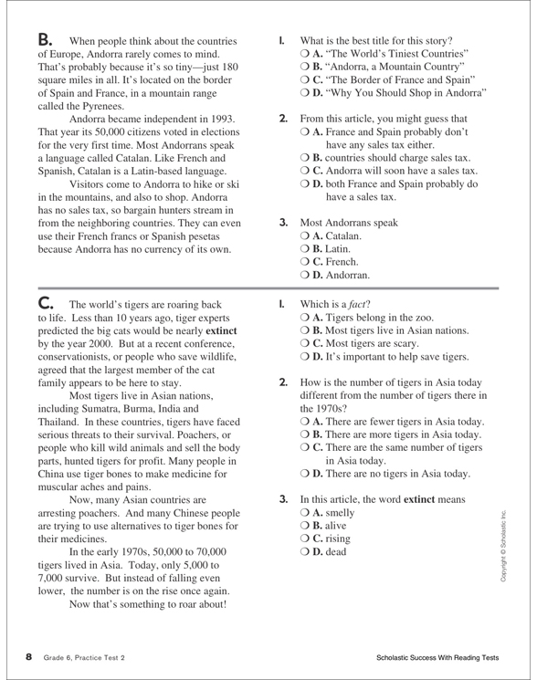 Scholastic Success With Reading Tests: Grade 6 Workbook by