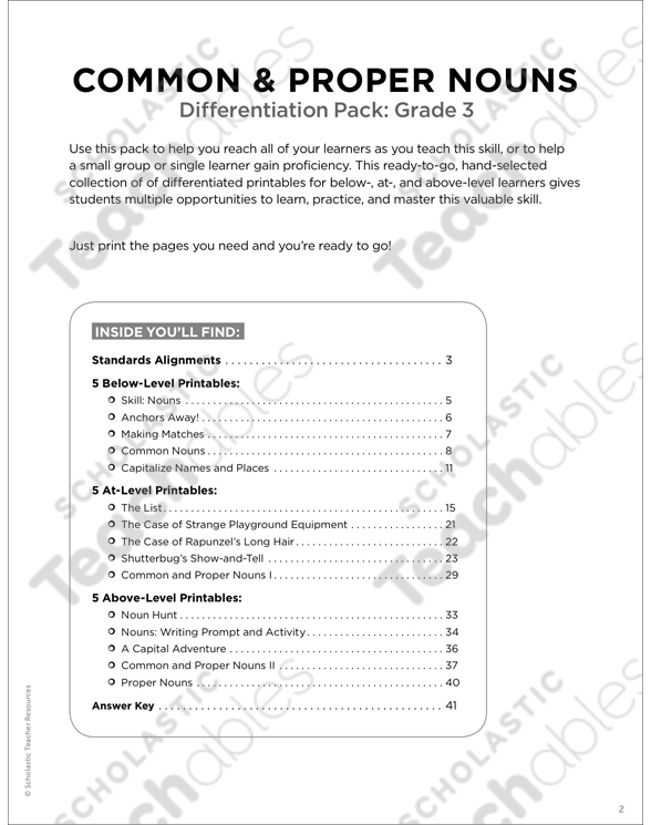 Common & Proper Nouns Grade 3 Differentiation Pack by