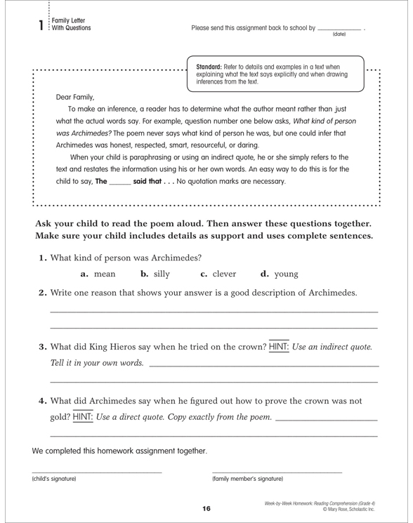 Week-by-week Homework: Reading Comprehension Grade 4 By Mary C Rose 