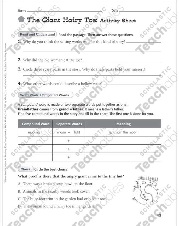 The Giant Hairy Toe (Folktale): Differentiated Comprehension Activity ...