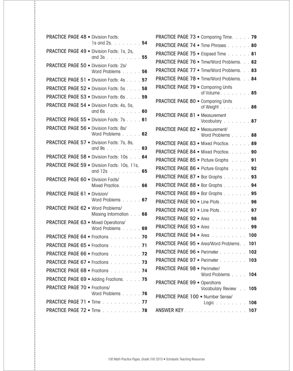 100 Math Practice Pages: Grade 3 by