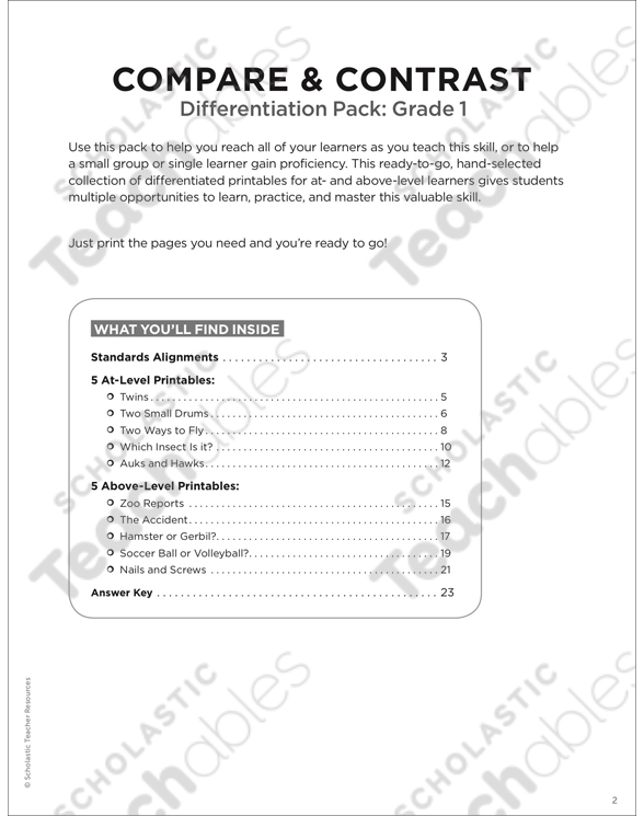 Compare And Contrast Grade 1