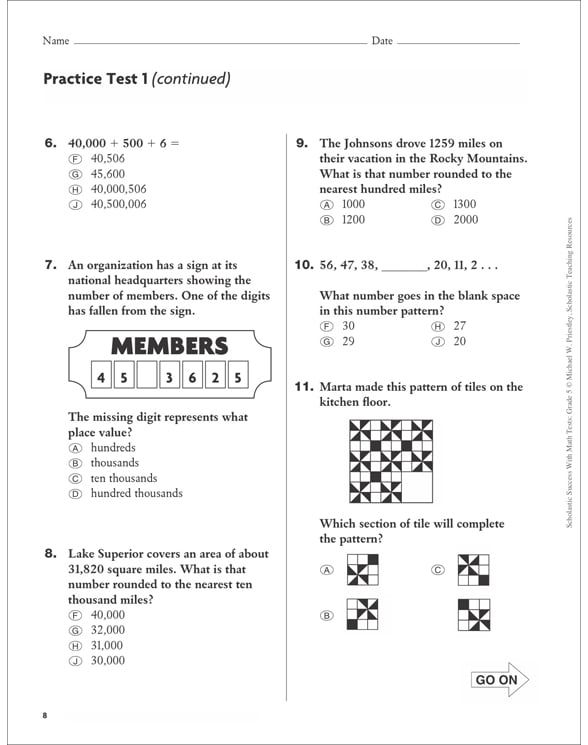 Scholastic Success With Math Tests: Grade 5 Workbook by