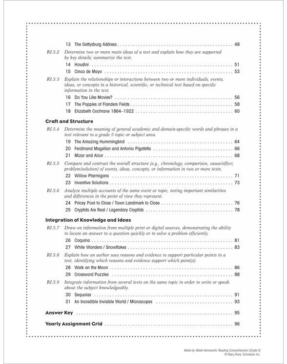 Week by week homework reading comprehension grade 5 picture