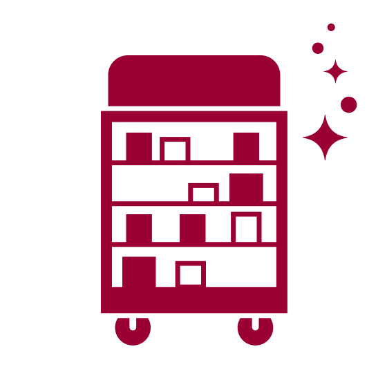 A graphic icon of a book case