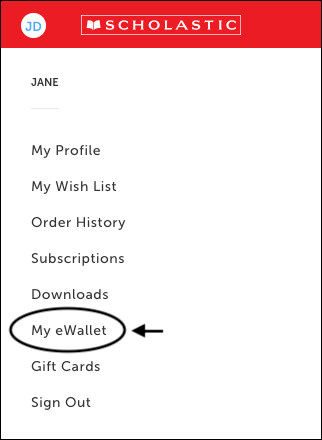 eWallet Location Screenshot in My Account menu