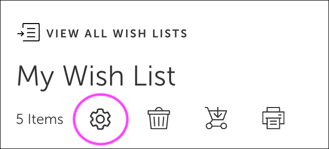 Identifies location of wish list settings button