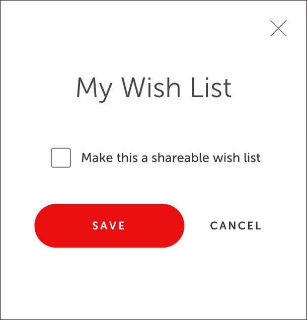 Indicates how to make a wish list shareable