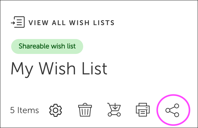 Identifies location of button to share wish list with others