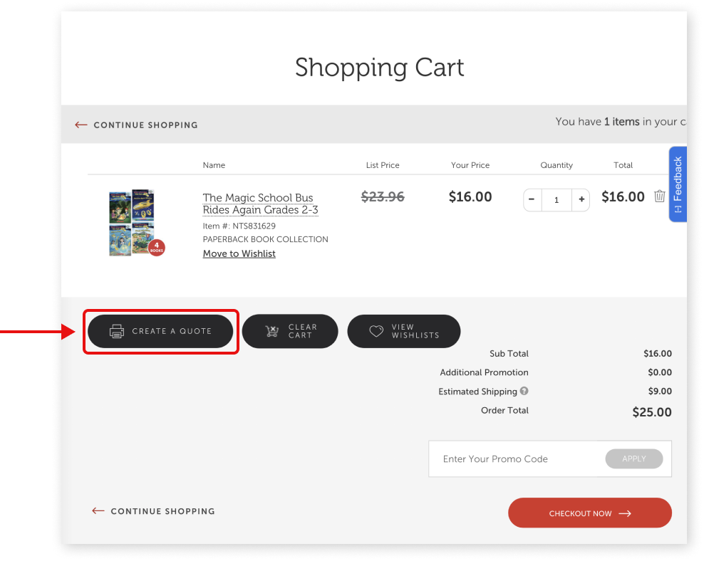 Create a Quote Button in Cart