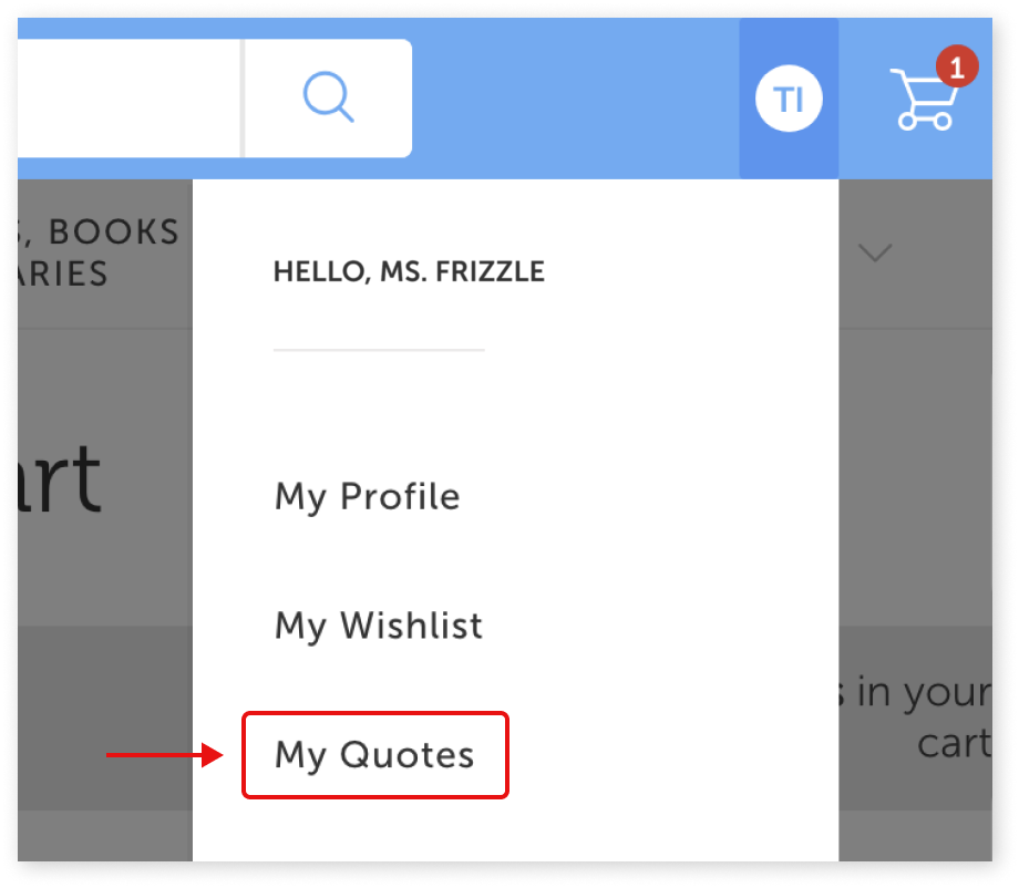 My Quotes Link in Store Profile Dropdown