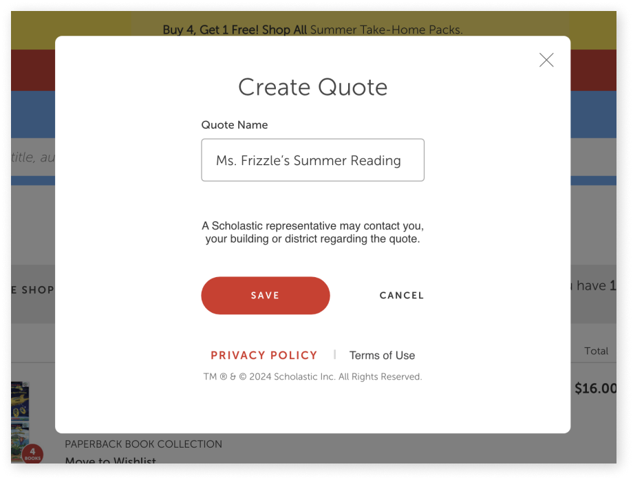 Create Quote Modal with Quote Name Field