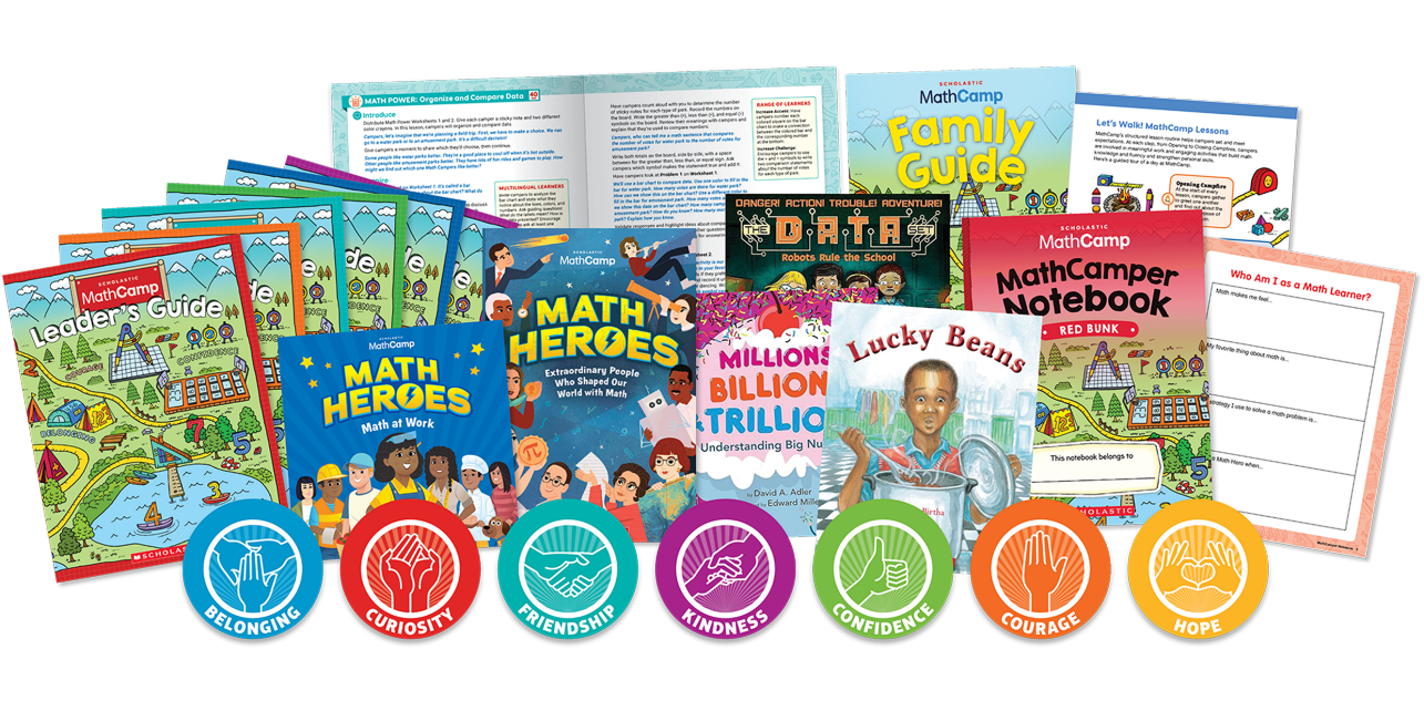 Scholastic MathCamp literacy collections feature books, guides, and more based on the 7-strength framework.