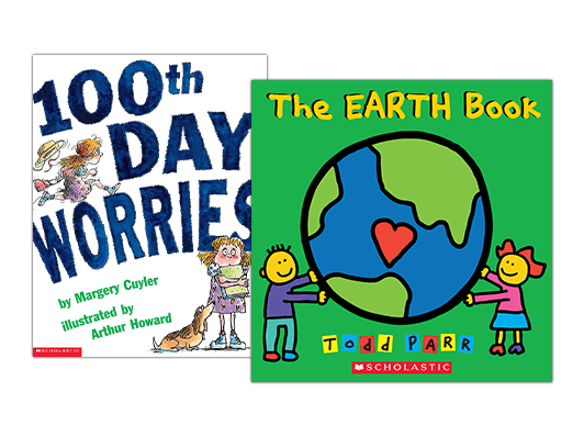 Book covers of "100th Day Worries" and "The Earth Book."
