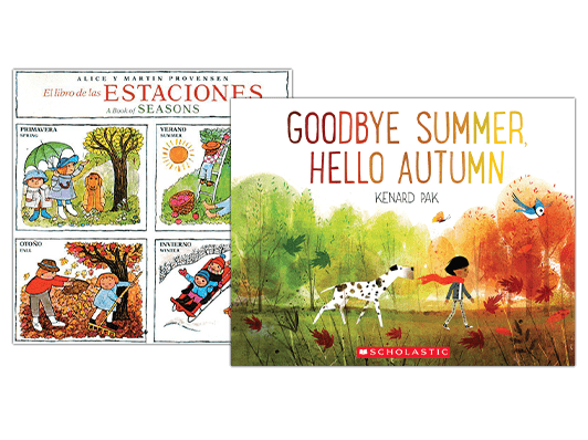 Book covers of "Estaciones" and "Goodbye Summer, Hello Autumn."