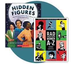 Featured Women's History Month books: "Hidden Figures" and "Rad American Women A–Z."