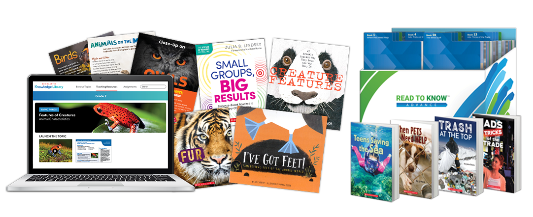 New Scholastic products include knowledge library, classroom libraries, and more.